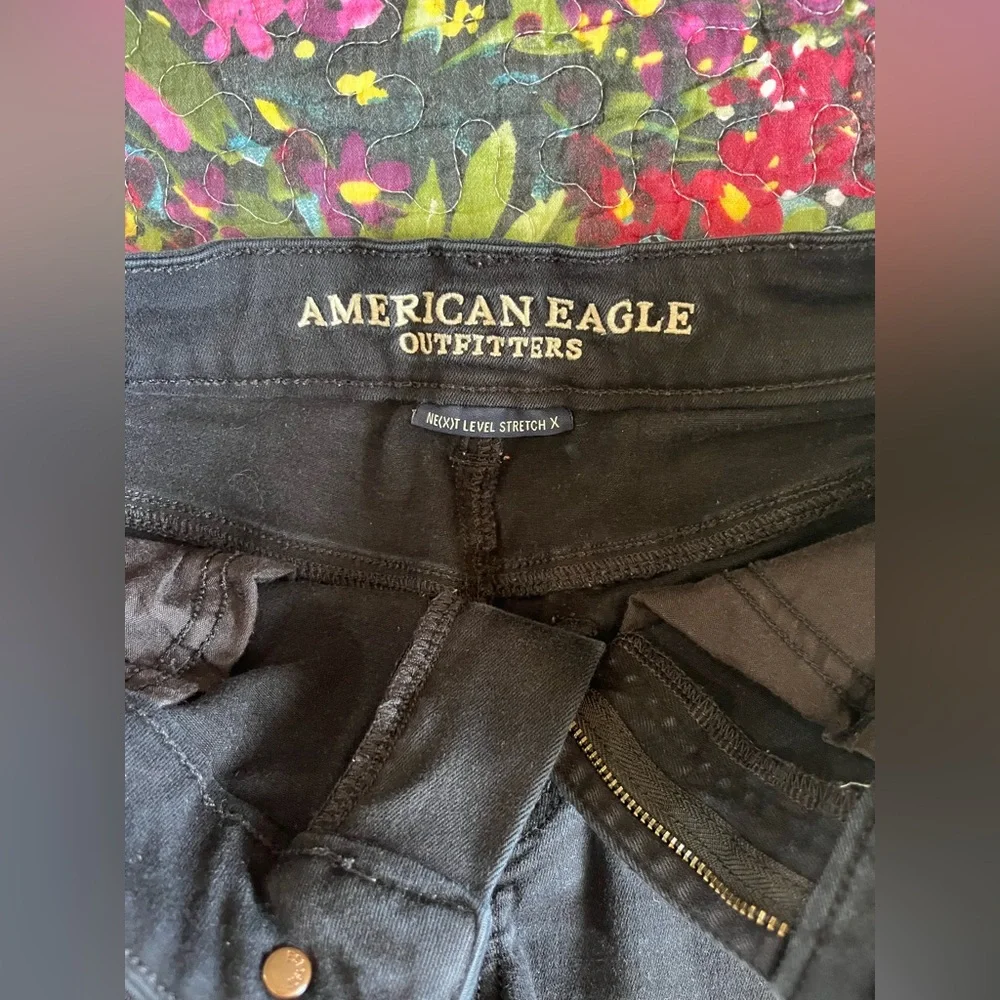 American Eagle Black Denim Distressed Shorts